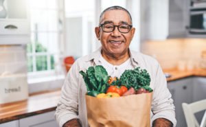 Senior buying heart healthy food
